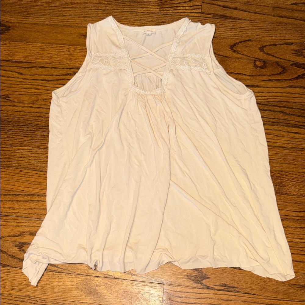 POL Ivory Sleeveless Lace Flowy Blouse with Crisscross Detail Size Large